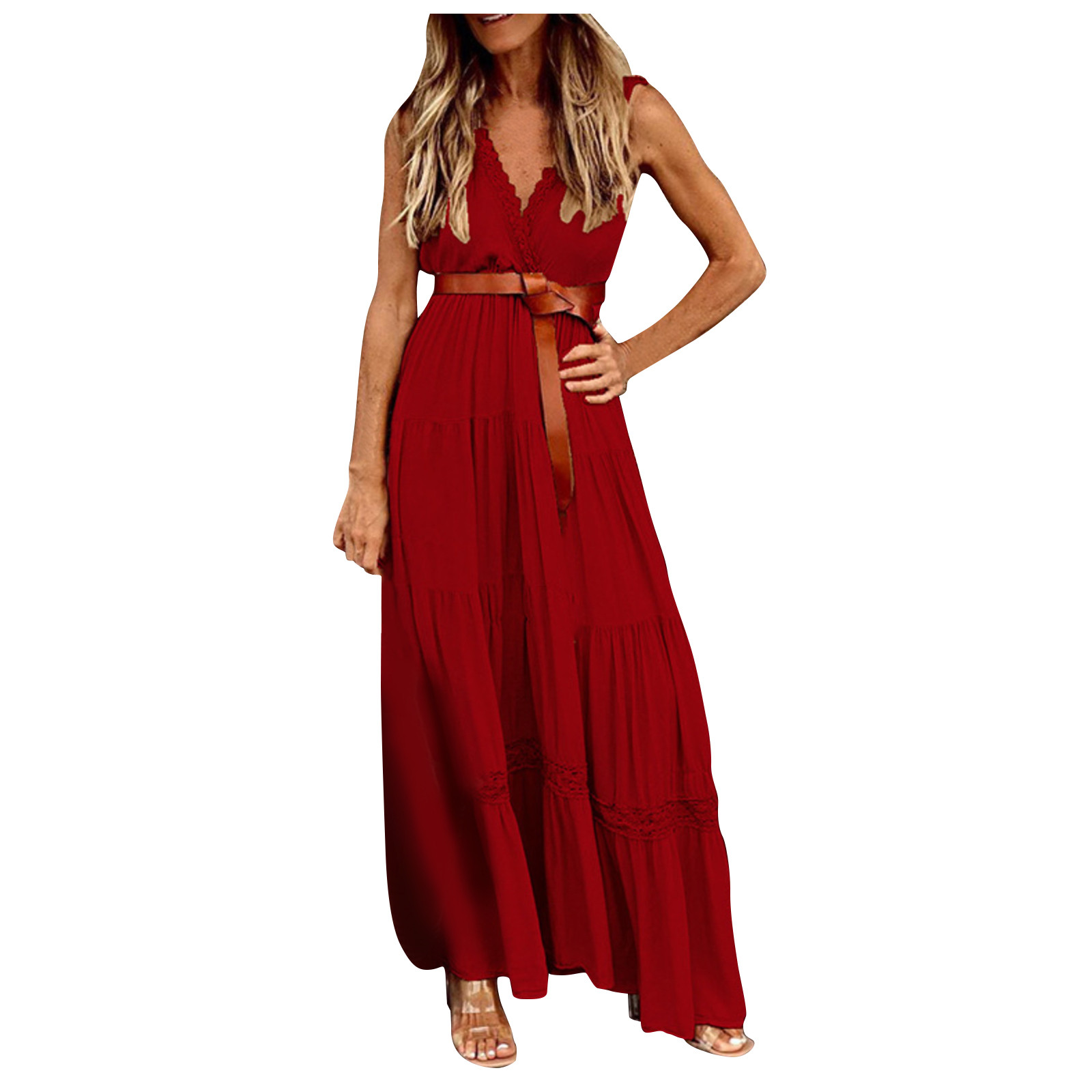 Summer Savings Clearance MIANHT Dresses for Women, Plus Size Dresses, Women's Solid Color Jumpsuit Short Skirt Sexy Off Shoulder Waist Sleeveless Dress